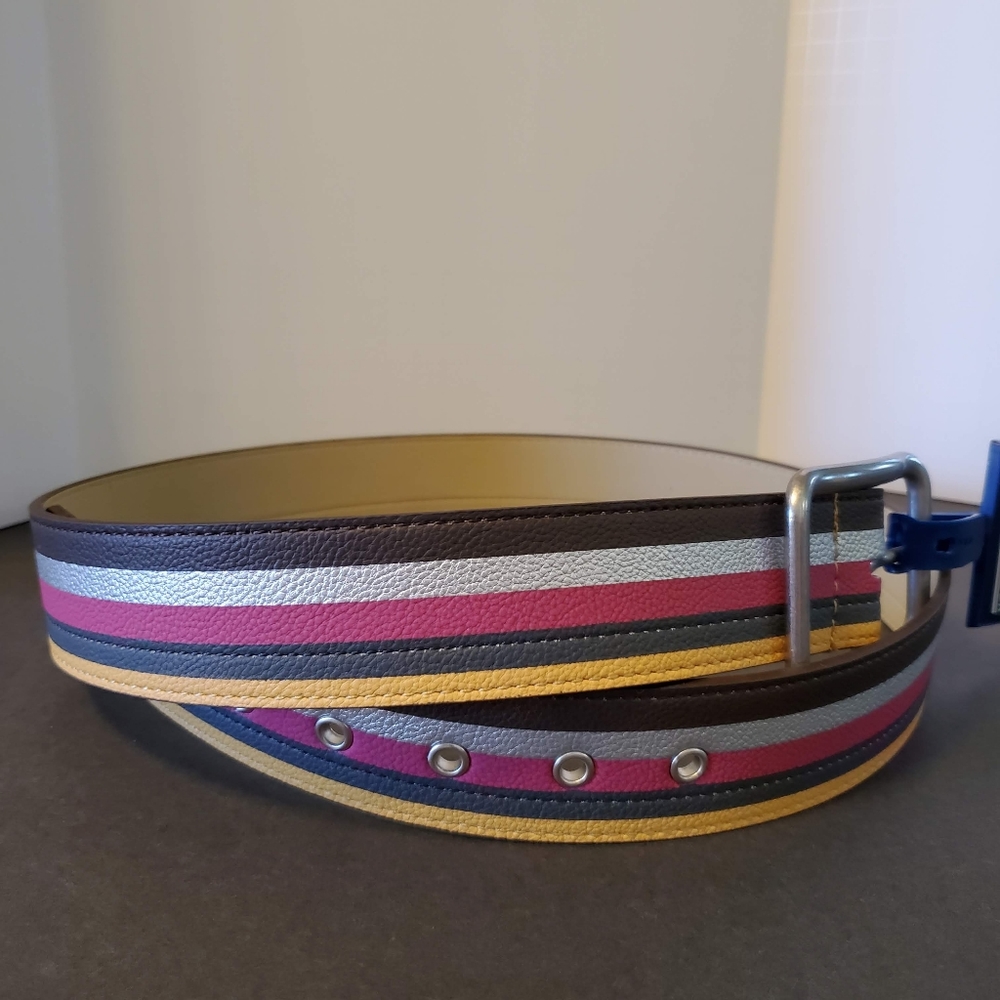 Soft Faux Leather, Classic Striped belt.